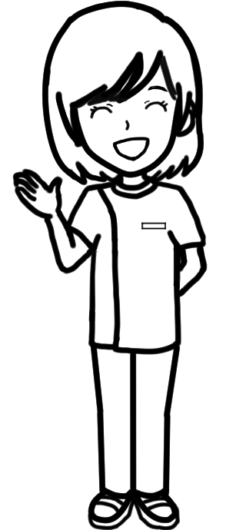 【女性ポーズ：右手を出す- 白黒線画】PT・OT・ST リハビリセラピスト - リハイラスト（リハビリ専門家のためのイラスト無料素材集） by PT・OT・STニュース.blog