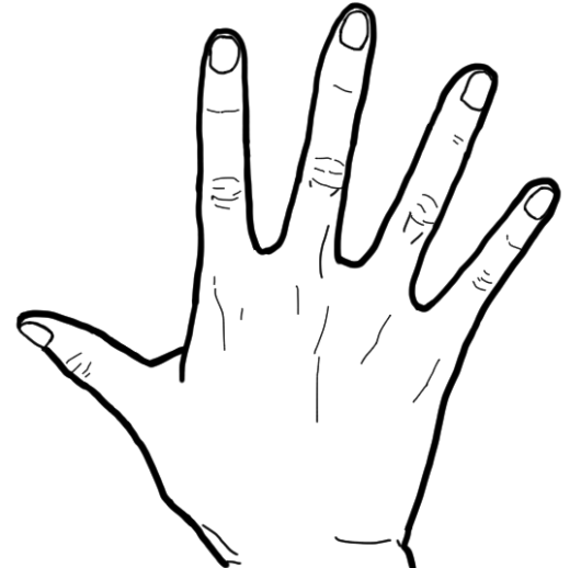 【白黒線画】右手（手背面）- 透過PNG画像ファイル：リハイラスト（リハビリ専門家のためのイラスト無料素材集）by PT・OT・STニュース.blog