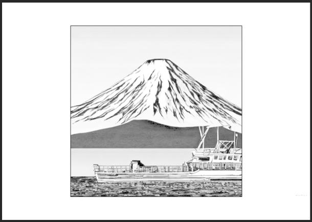 【塗り絵 - 絵が小さめ】富士山：海（船）- 日本の風景イラスト：リハビリ・高齢者・大人用塗り絵素材 - その6 by リハプリント