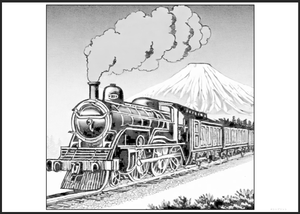 【塗り絵 - 絵が大きめ】富士山：蒸気機関車（SL）- 日本の風景イラスト：リハビリ・高齢者・大人用塗り絵素材 - その9 by リハプリント