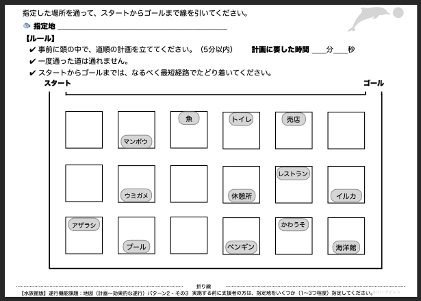 【水族館版：遂行機能課題（地図 - 計画〜効果的な遂行）】遂行機能障害向けプリント教材 パターン2：難易度 普通 その3 - リハプリント