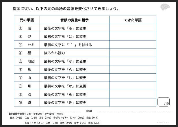 【音韻操作練習】2モーラを2モーラへ変換 - その2（「塩」など）リハプリント