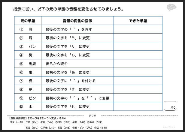 【音韻操作練習】2モーラを2モーラへ変換 - その4（「窓」など）リハプリント