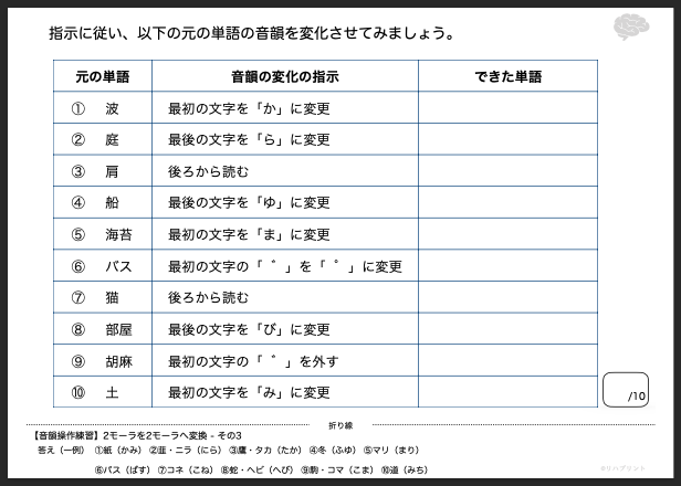 【音韻操作練習】2モーラを2モーラへ変換 - その3（「波」など）リハプリント