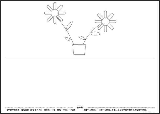【半側空間無視】模写課題（ダブルデイジー様課題）：花（横版 - 半面）- その1 by リハプリント