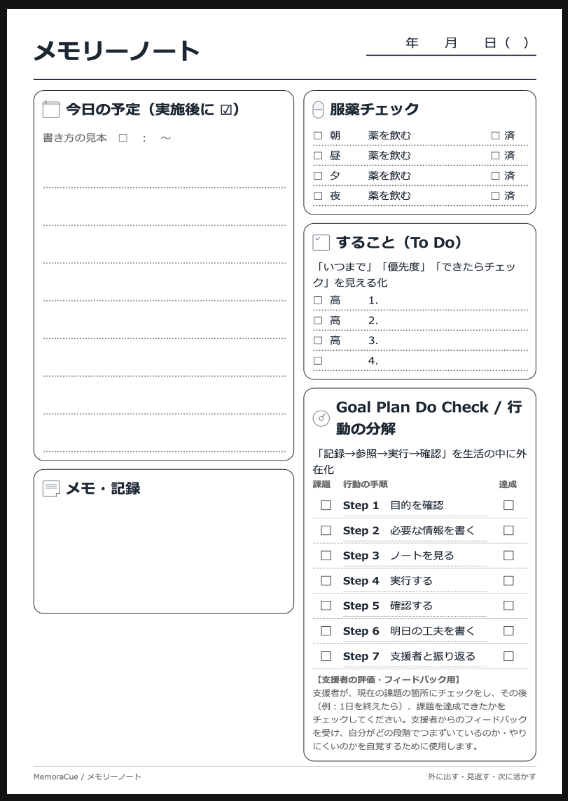 出力されたPDF:メモリーノート作成アプリ「MemoraCue」(メモラキュー)